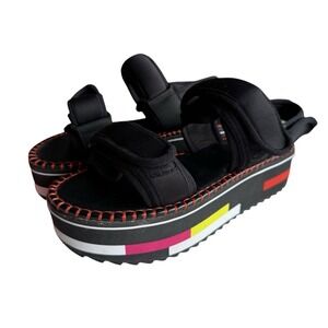 Desigual Women Rainbow US 9 Wedge Chunky Sandals Black Platform Flat‎ Outdoor